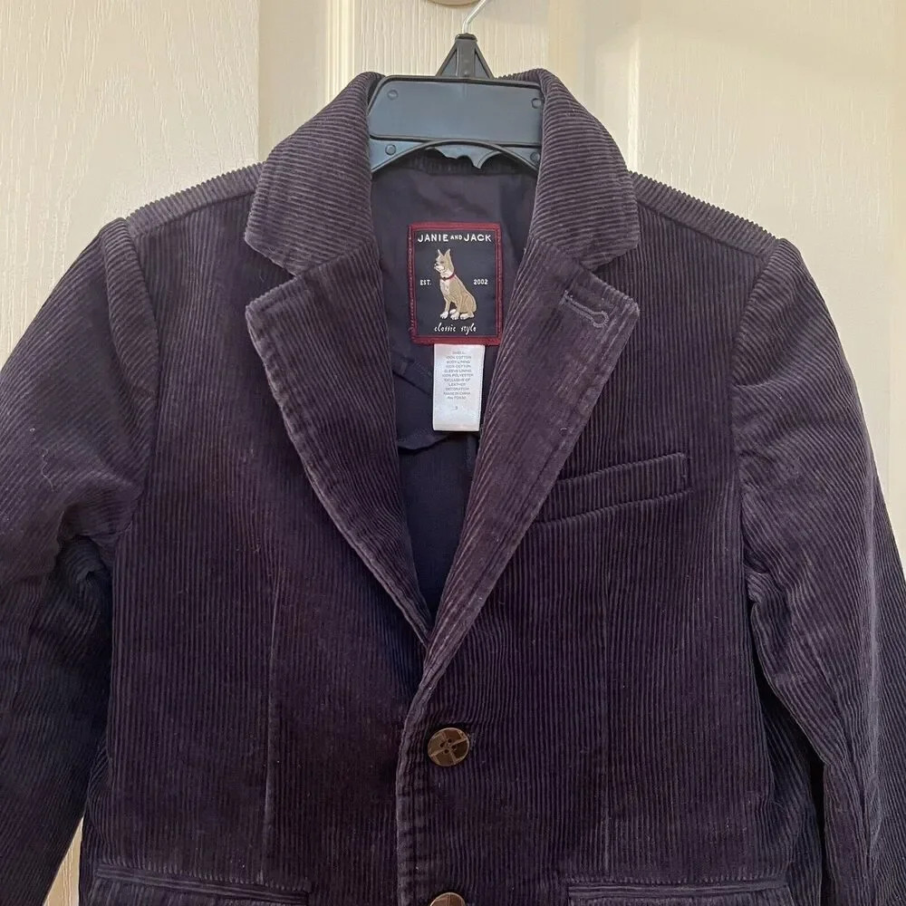 Janie and Jack School Bound Navy Blue Corduroy Blazer Elbow Patches Boys Size 3